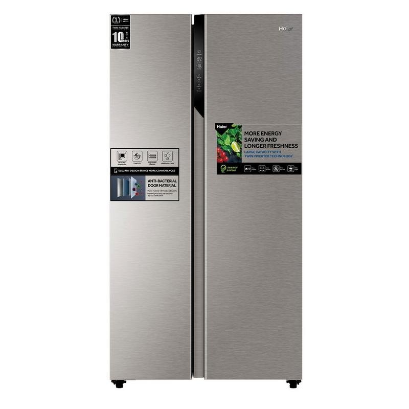 هاير ثلاجة باب جانب باب Haier Side By Side Refrigerator, 17.8 Cu.ft.:504 Ltrs,Gray